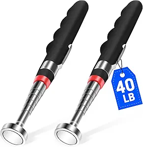 2PCS Telescoping Magnetic Pickup Tool with 40lb Pull Force, 30in Telescopic Strong Magnet Sticks, Non-Slip Long Extendable Magnet Pickup Tools, Magnetic Nail Picker Upper