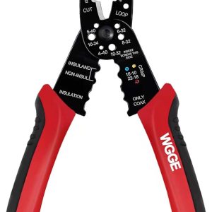 WGGE WG-015 Professional 8-inch Wire Stripper/Crimping Tool, Cable Cutter/Crimper, Wiring and Multi-Function Hand Tool, Red With Black