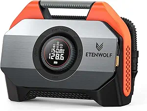 ETENWOLF VORTEX S6 Tire Inflator Portable Air Compressor for Heavy-duty Vehicle, Cordless Air Pump for Car & Inflatables with 19200 mAh Battery, 100% Duty Cycle & Dual Cylinder Bike Pump, Vivid Orange Visit the ETENWOLF Store