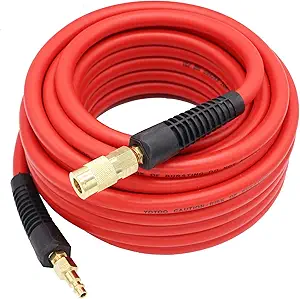 YOTOO Hybrid Air Hose 3/8-Inch by 50-Feet 300 PSI Heavy Duty, Lightweight, Kink Resistant, All-Weather Flexibility with 1/4-Inch Brass Male Fittings, Bend Restrictors, Red