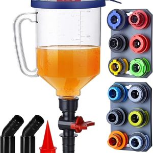 SMART JERRY - Spill-Proof Engine Oil Funnel Kit｜Oil Change Funnel w/ 12 Adapters & 2 Magnetic Adapter Organizer Boards｜Transparent Body w/Scale & Shut-Off Valve｜Universal Fit